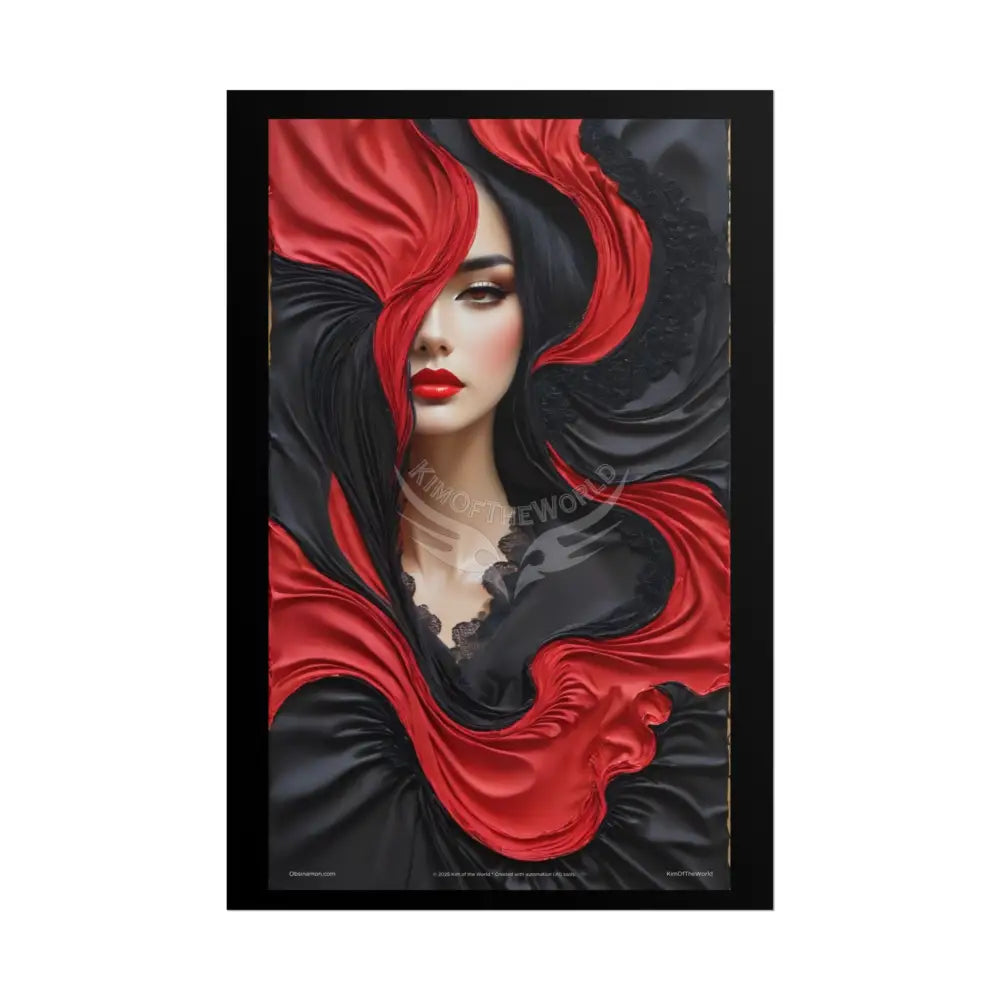 Gothic Satin Lady 3D Cover Art Poster — Black & Red Fashion Bedroom Prints (Rolled) 24’’ x 36’’ (Vertical) / Matte