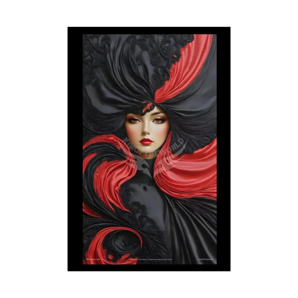 Gothic Satin Lady 3D Cover Art Poster — Black & Red Fashion Bedroom Prints (Rolled) 24’’ x 36’’ (Vertical) / Semi