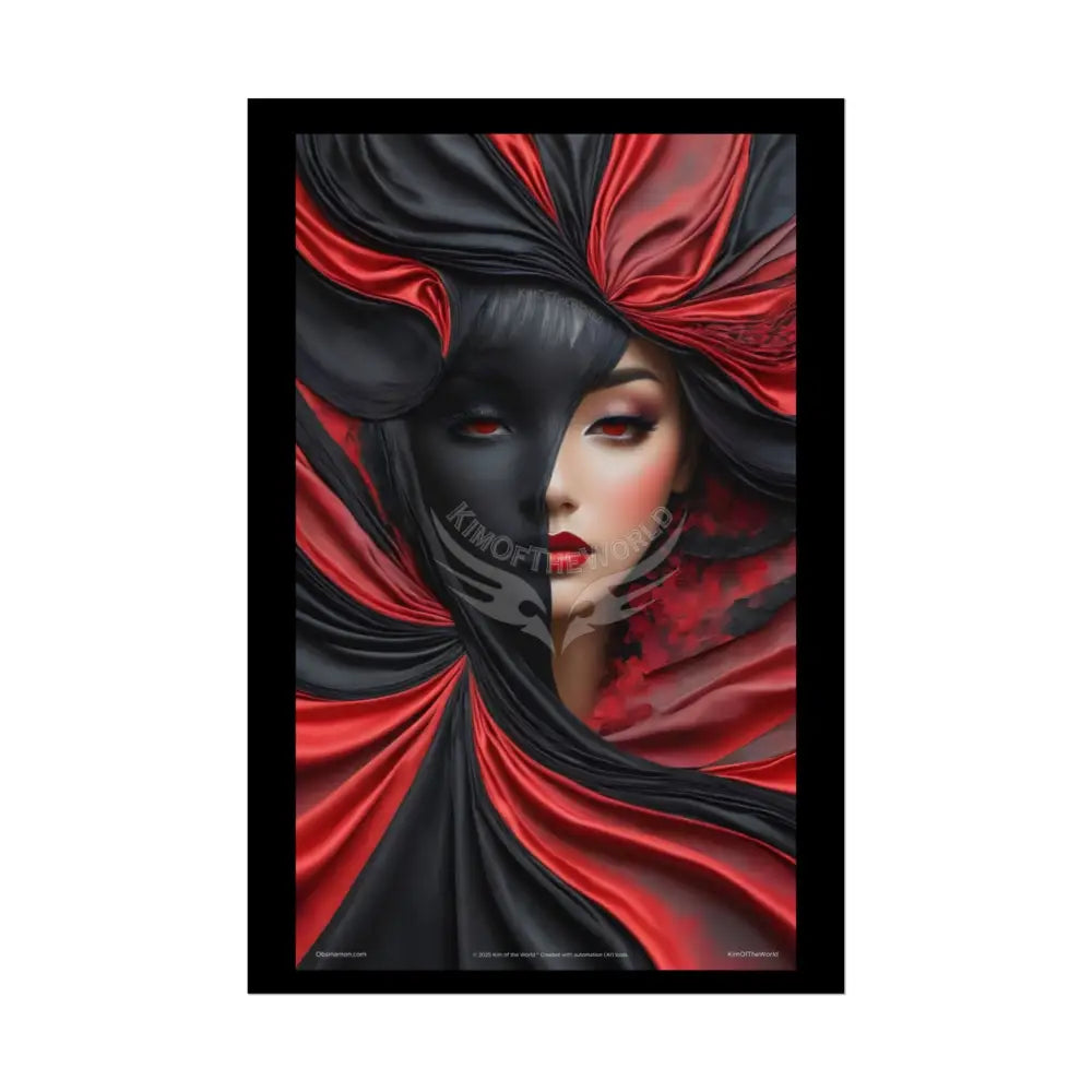 Gothic Satin Lady 3D Cover Art Poster — Black & Red Fashion Bedroom Prints (Rolled) 24’’ x 36’’ (Vertical) / Semi