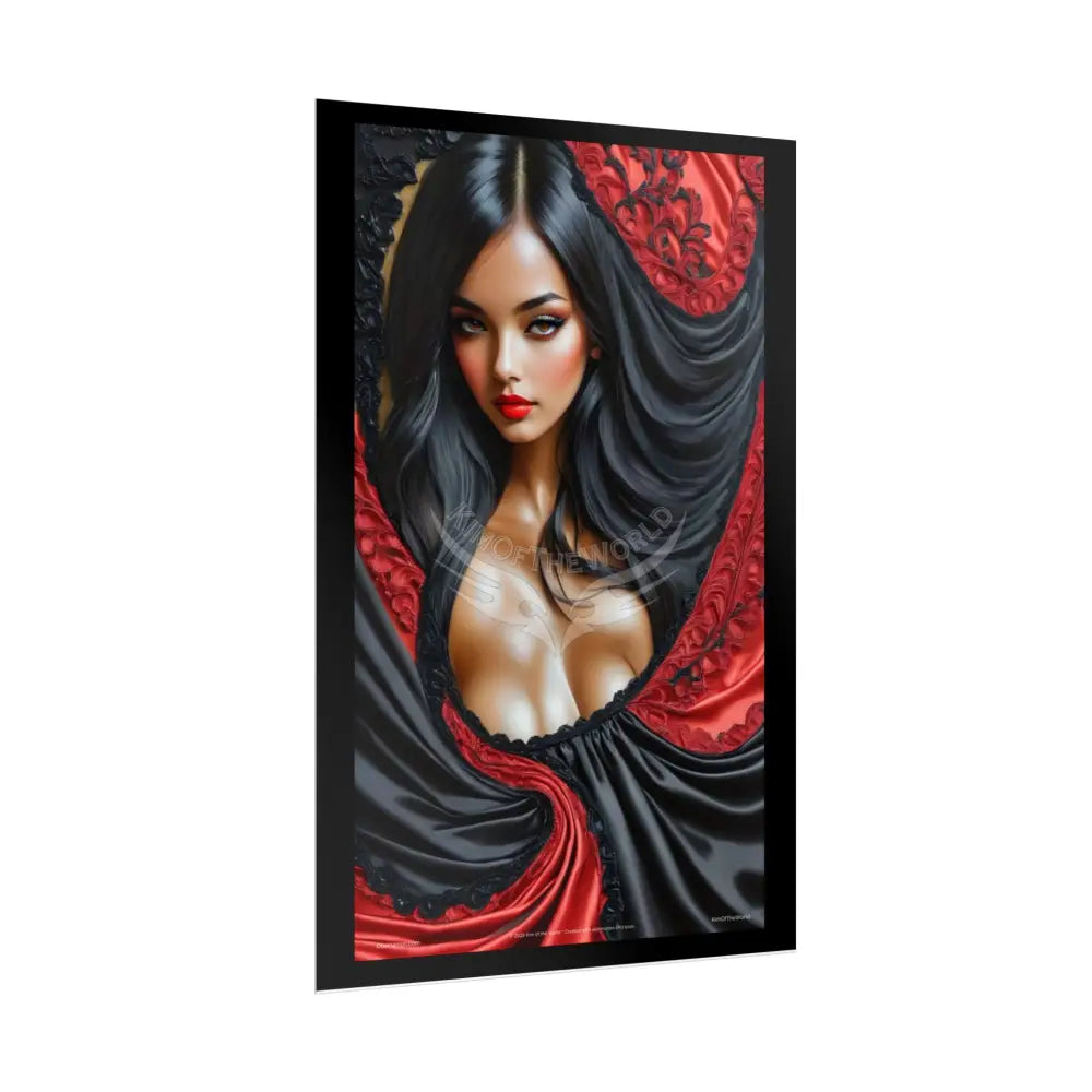 Gothic Satin Lady 3D Cover Art Poster — Black & Red Fashion Bedroom Prints (Rolled) Poster