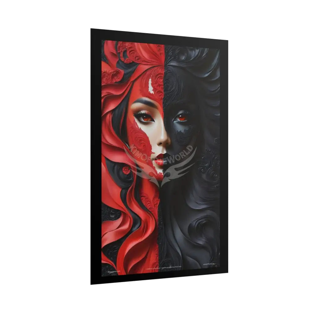 Gothic Satin Lady 3D Cover Art Poster — Black & Red Fashion Bedroom Prints (Rolled) Poster