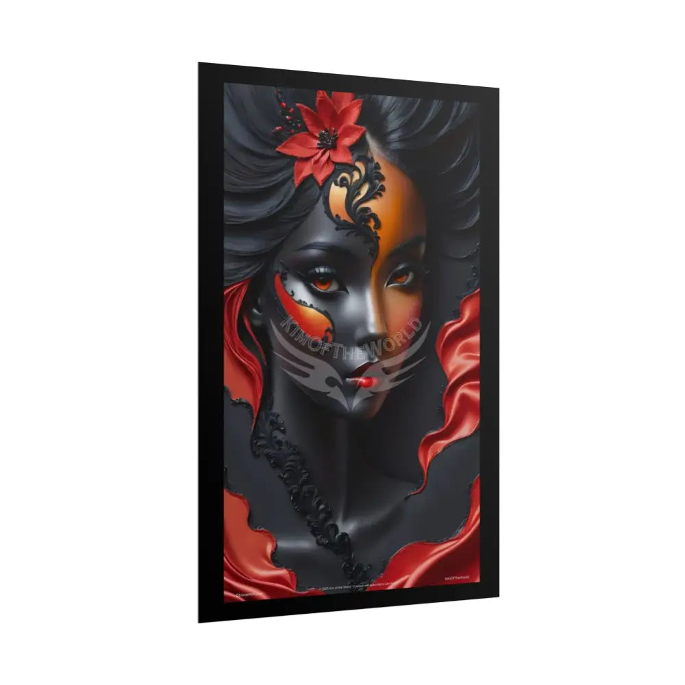 Gothic Satin Lady 3D Cover Art Poster — Black & Red Fashion Bedroom Prints (Rolled) Poster