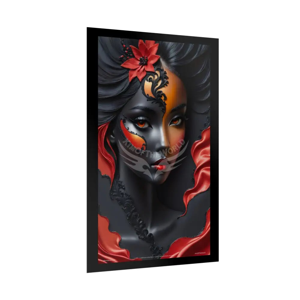 Gothic Satin Lady 3D Cover Art Poster — Black & Red Fashion Bedroom Prints (Rolled) Poster