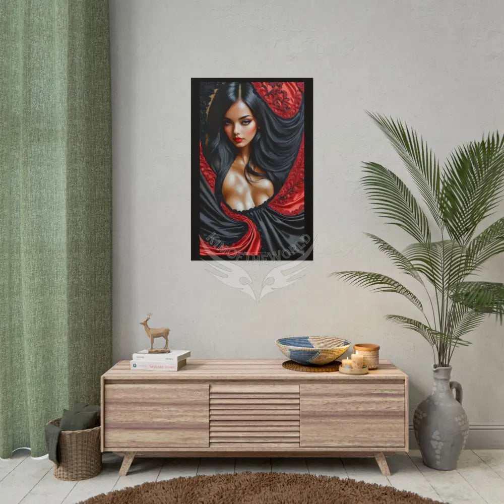 Gothic Satin Lady 3D Cover Art Poster — Black & Red Fashion Bedroom Prints (Rolled) Poster