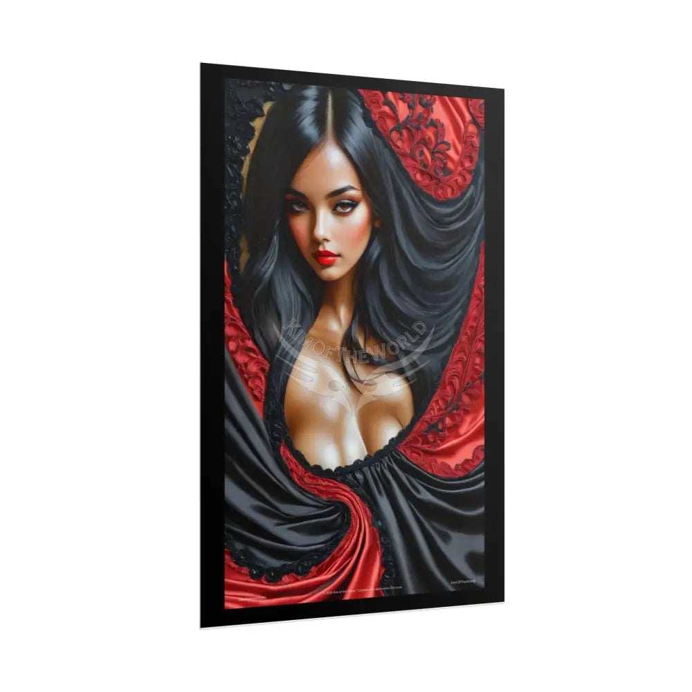 Gothic Satin Lady 3D Cover Art Poster — Black & Red Fashion Bedroom Prints (Rolled) Poster