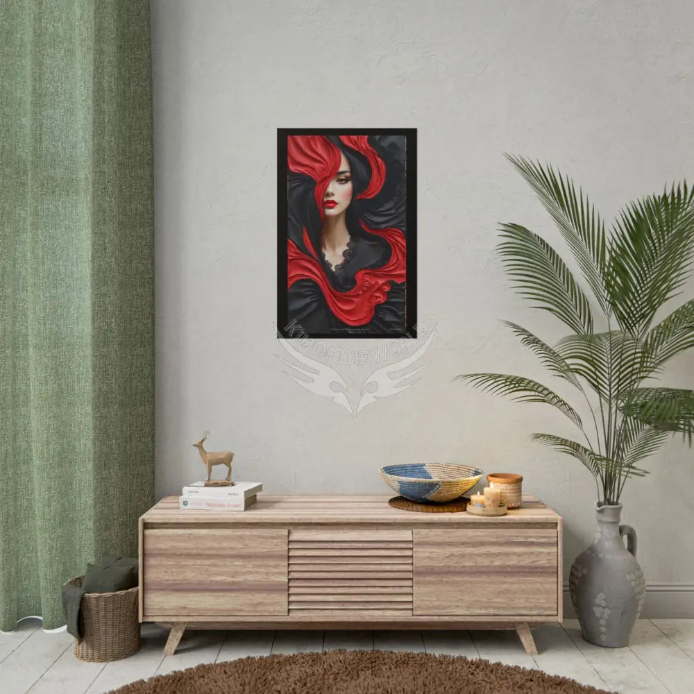 Gothic Satin Lady 3D Cover Art Poster — Black & Red Fashion Bedroom Prints (Rolled) Poster