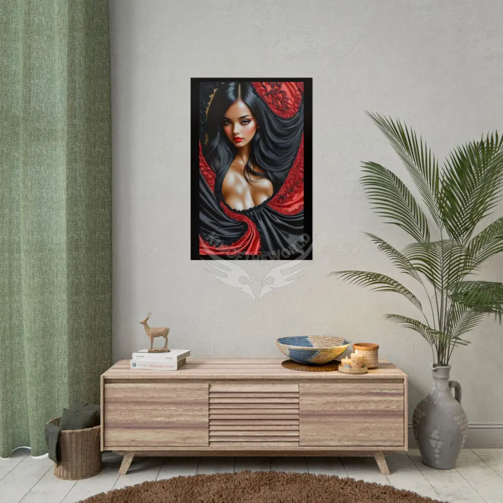 Gothic Satin Lady 3D Cover Art Poster — Black & Red Fashion Bedroom Prints (Rolled) Poster