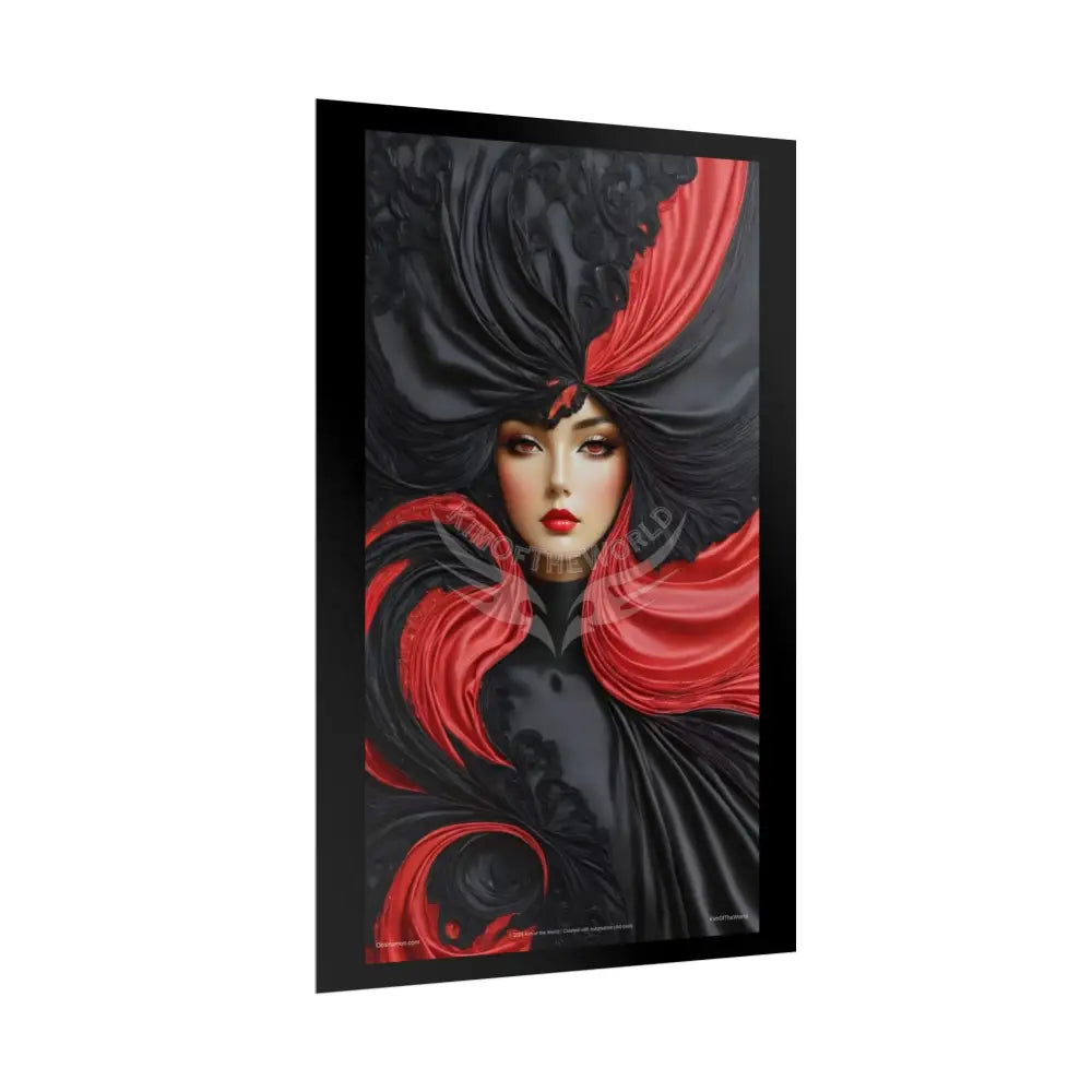 Gothic Satin Lady 3D Cover Art Poster — Black & Red Fashion Bedroom Prints (Rolled) Poster