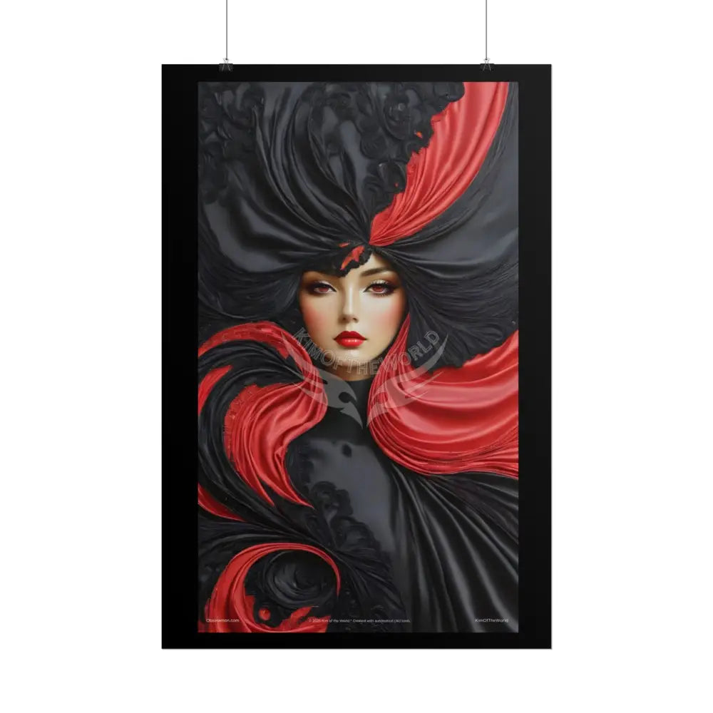Gothic Satin Lady 3D Cover Art Poster — Black & Red Fashion Bedroom Prints (Rolled) Poster