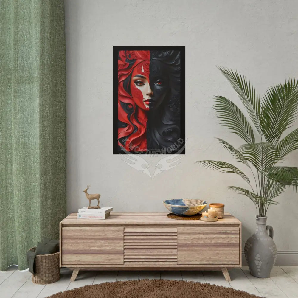 Gothic Satin Lady 3D Cover Art Poster — Black & Red Fashion Bedroom Prints (Rolled) Poster