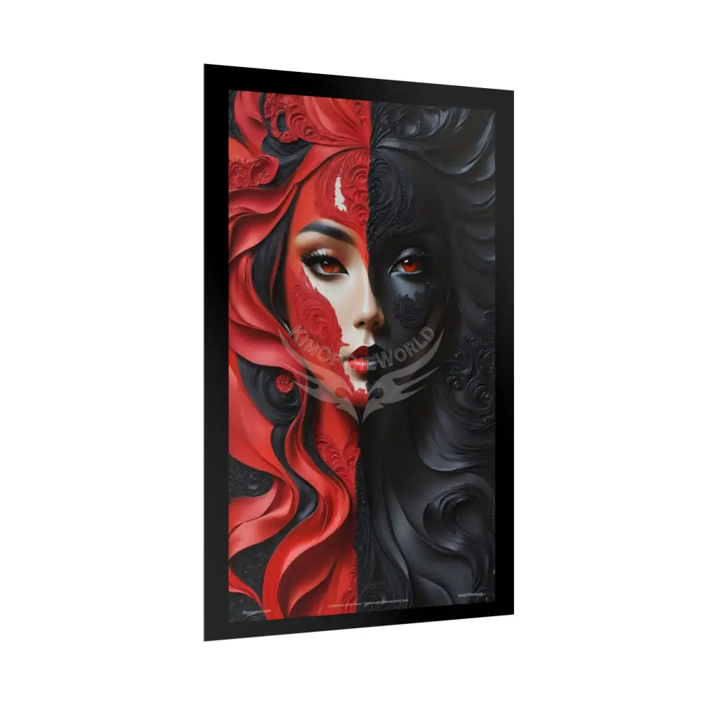 Gothic Satin Lady 3D Cover Art Poster — Black & Red Fashion Bedroom Prints (Rolled) Poster