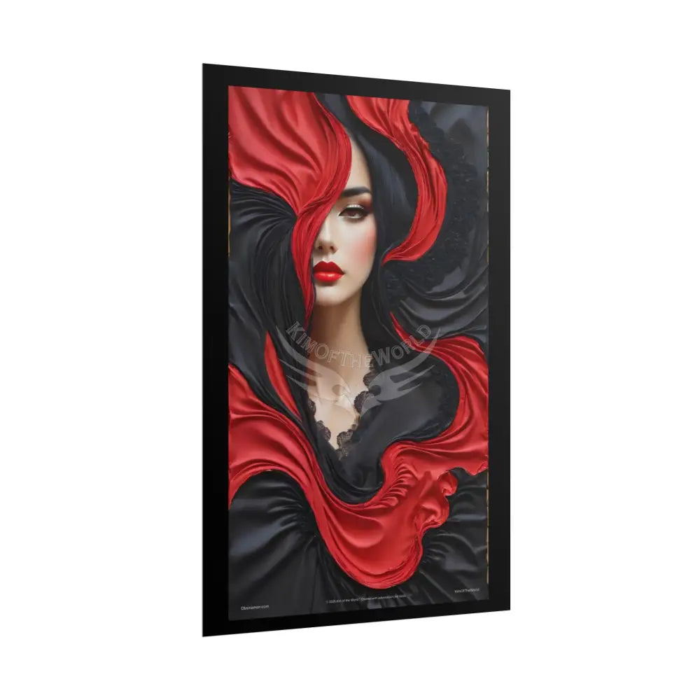 Gothic Satin Lady 3D Cover Art Poster — Black & Red Fashion Bedroom Prints (Rolled) Poster