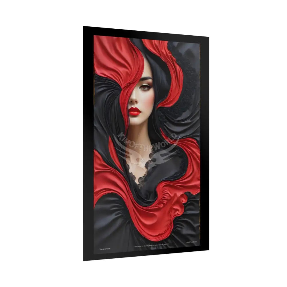 Gothic Satin Lady 3D Cover Art Poster — Black & Red Fashion Bedroom Prints (Rolled) Poster