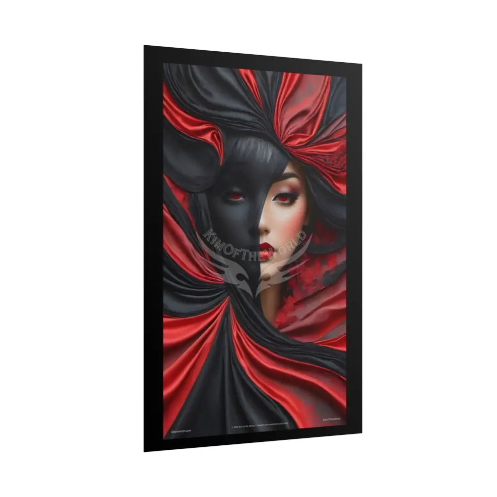 Gothic Satin Lady 3D Cover Art Poster — Black & Red Fashion Bedroom Prints (Rolled) Poster