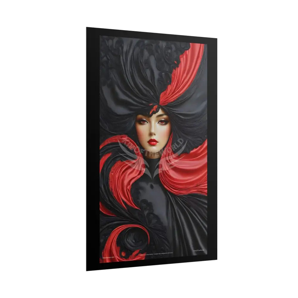 Gothic Satin Lady 3D Cover Art Poster — Black & Red Fashion Bedroom Prints (Rolled) Poster