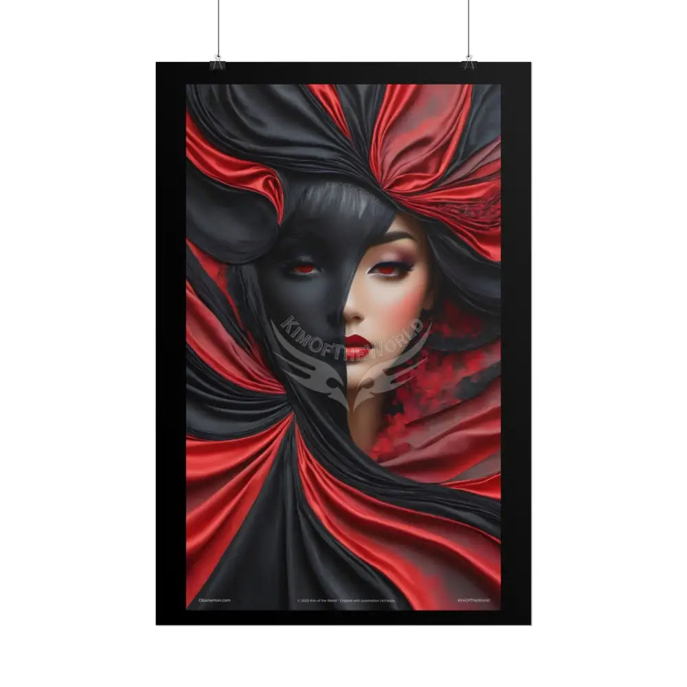 Gothic Satin Lady 3D Cover Art Poster — Black & Red Fashion Bedroom Prints (Rolled) Poster