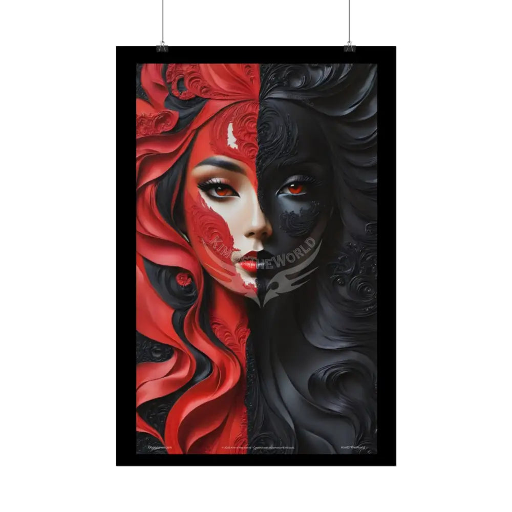 Gothic Satin Lady 3D Cover Art Poster — Black & Red Fashion Bedroom Prints (Rolled) Poster
