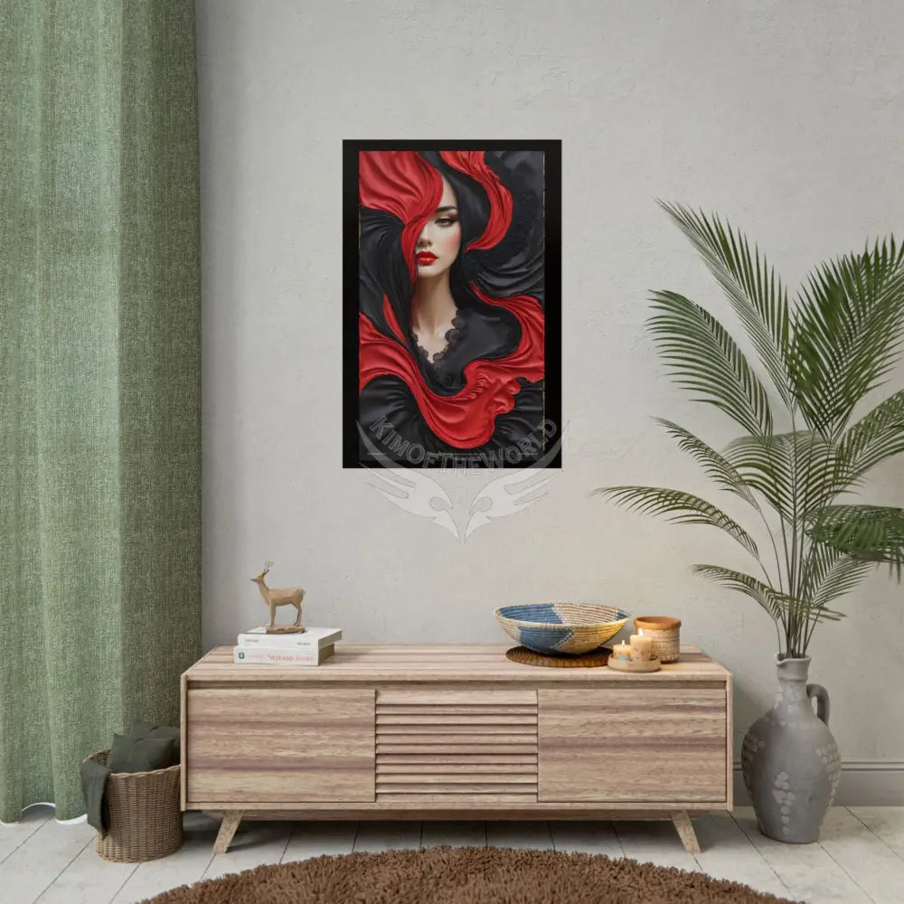 Gothic Satin Lady 3D Cover Art Poster — Black & Red Fashion Bedroom Prints (Rolled) Poster