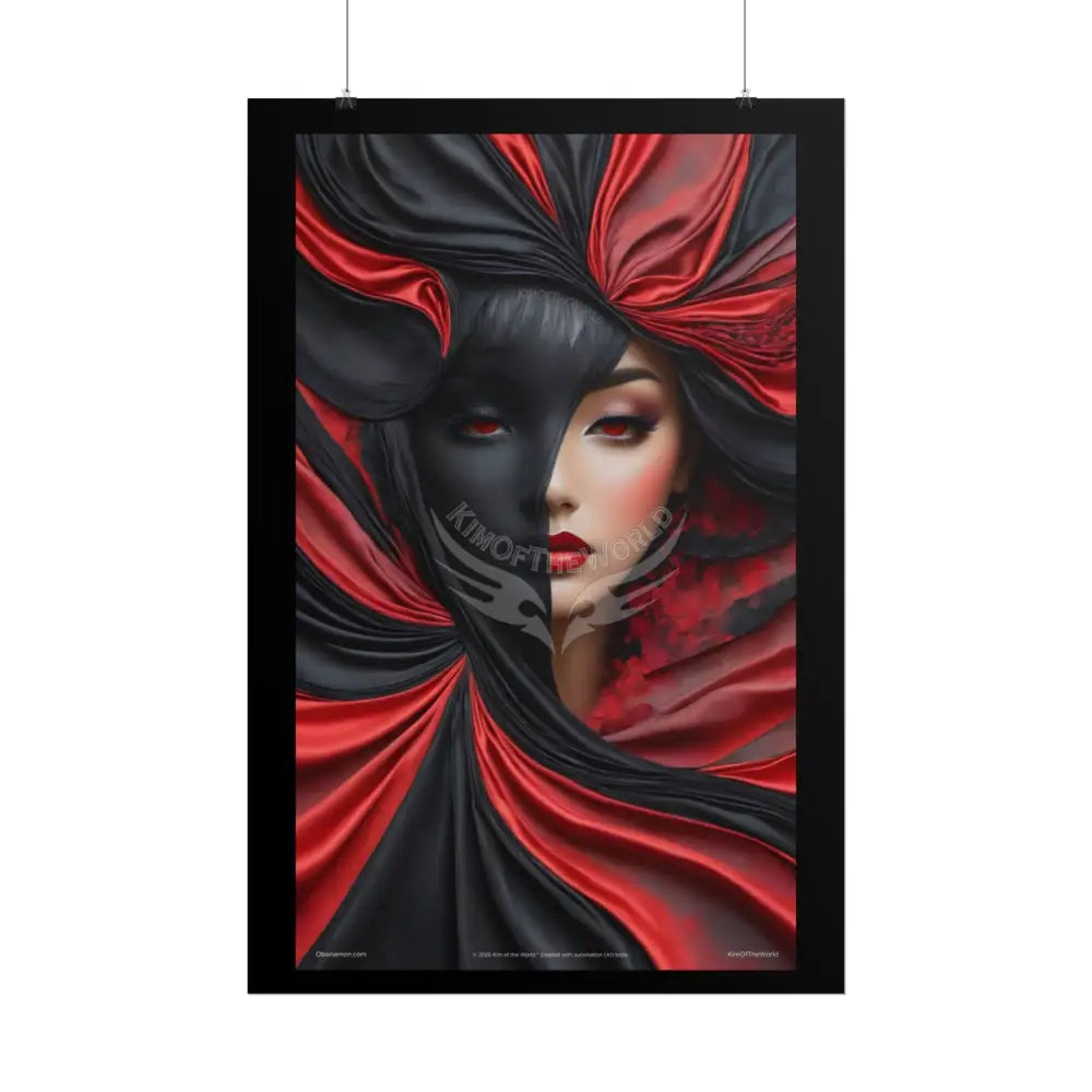 Gothic Satin Lady 3D Cover Art Poster — Black & Red Fashion Bedroom Prints (Rolled) Poster