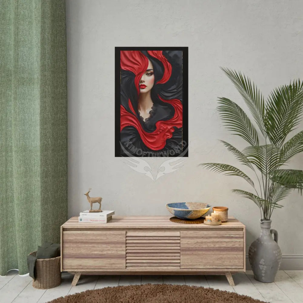 Gothic Satin Lady 3D Cover Art Poster — Black & Red Fashion Bedroom Prints (Rolled) Poster
