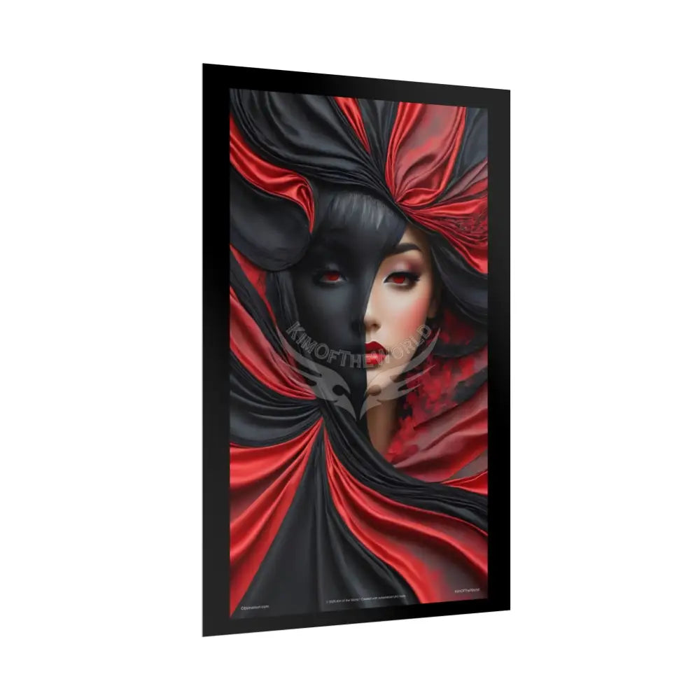 Gothic Satin Lady 3D Cover Art Poster — Black & Red Fashion Bedroom Prints (Rolled) Poster