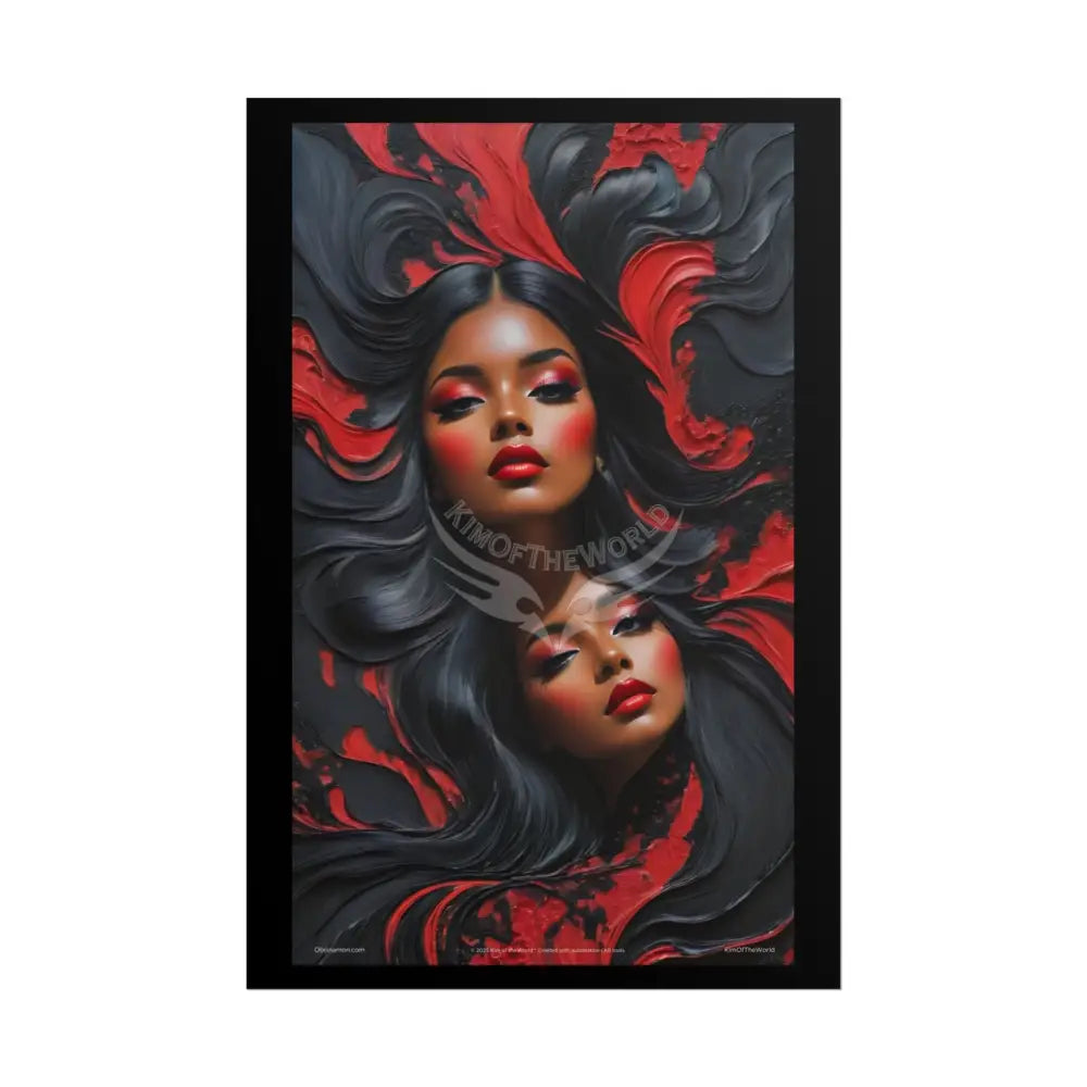 Gothic Satin Lady Magazine Cover Art Poster — Queens Black & Red Fashion Bedroom Prints (Rolled) 20″ x 30″ (Vertical)