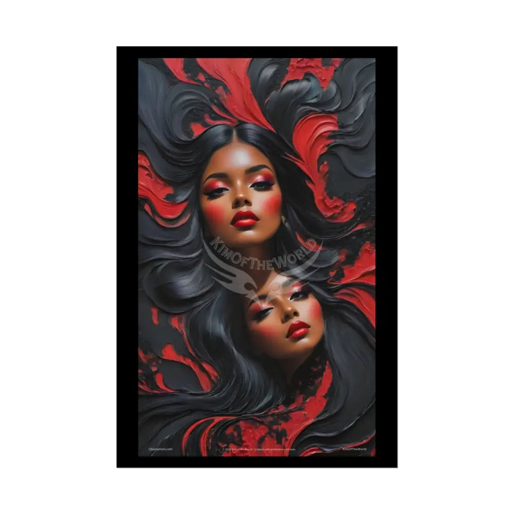 Gothic Satin Lady Magazine Cover Art Poster — Queens Black & Red Fashion Bedroom Prints (Rolled) 20″ x 30″ (Vertical)