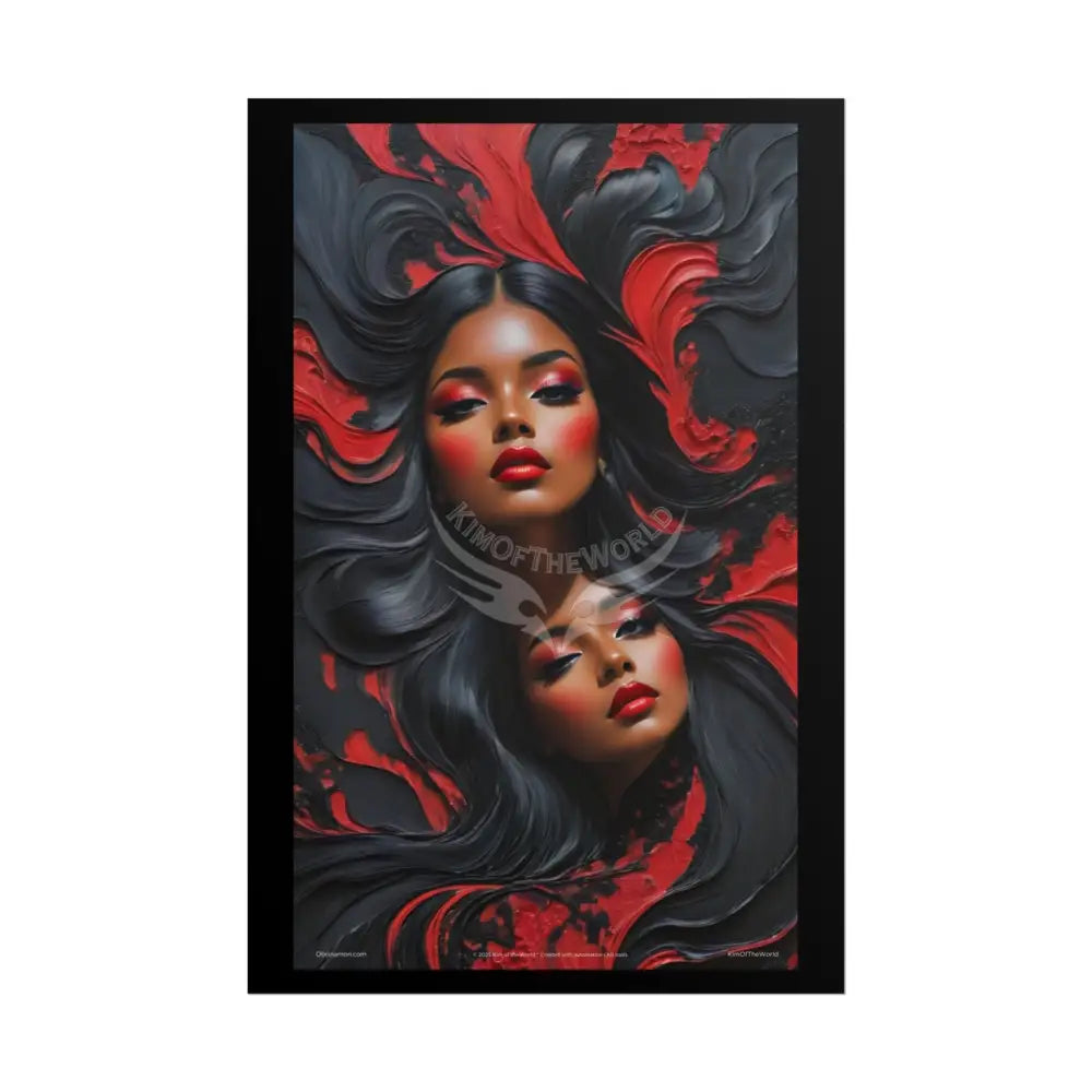 Gothic Satin Lady Magazine Cover Art Poster — Queens Black & Red Fashion Bedroom Prints (Rolled) 24’’ x 36’’ (Vertical)
