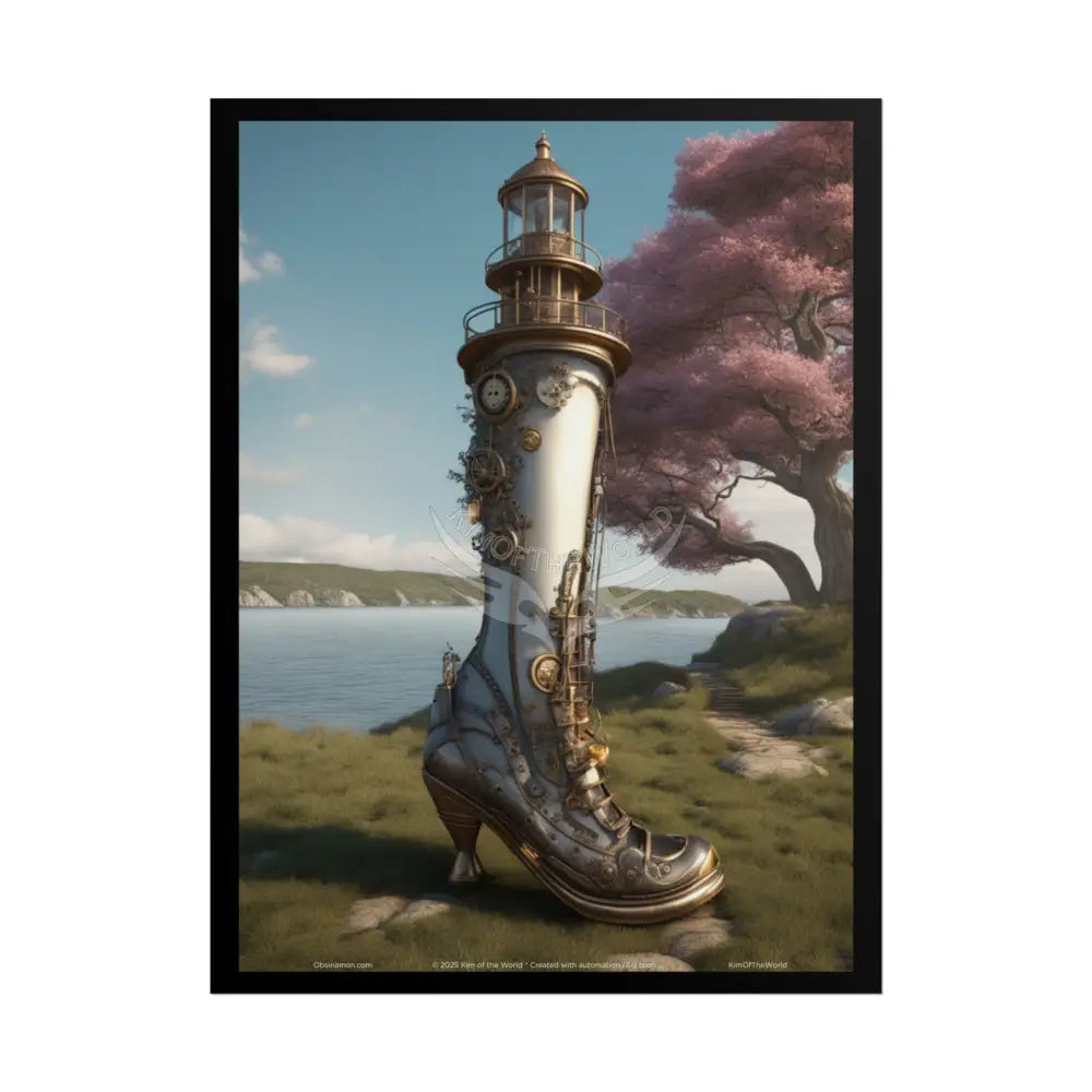 Gothic Steampunk High Heel Lighthouse Fetish Boot Riverside Art Print Poster 18″ x 24″ (Vertical) / Matte Poster