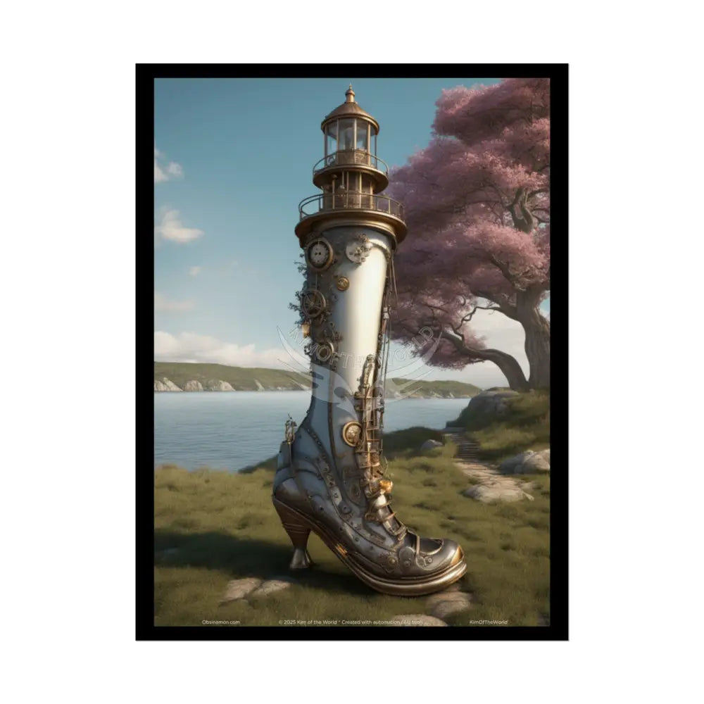 Gothic Steampunk High Heel Lighthouse Fetish Boot Riverside Art Print Poster 18″ x 24″ (Vertical) / Semi Glossy Poster