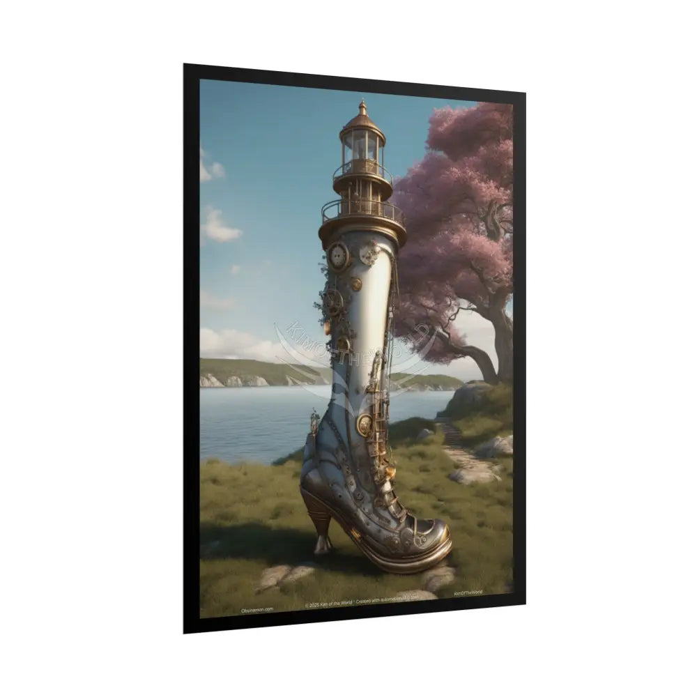 Gothic Steampunk High Heel Lighthouse Fetish Boot Riverside Art Print Poster Poster