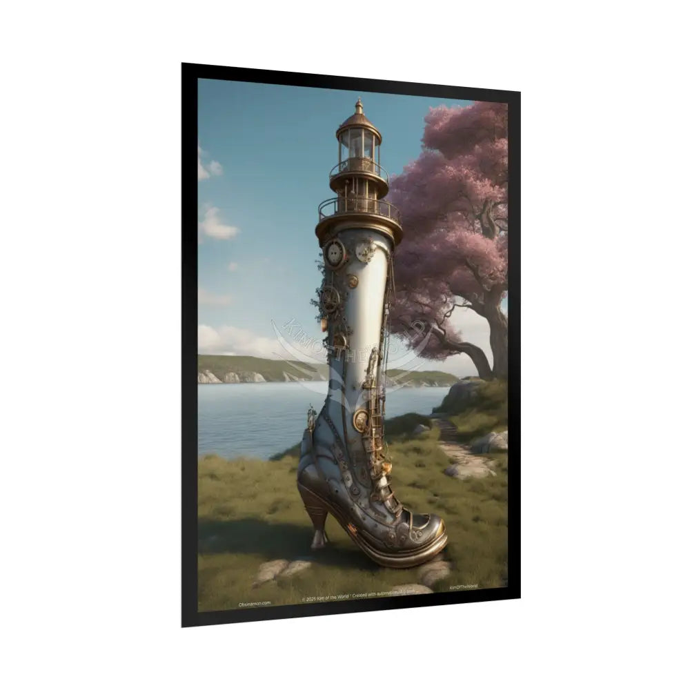 Gothic Steampunk High Heel Lighthouse Fetish Boot Riverside Art Print Poster Poster