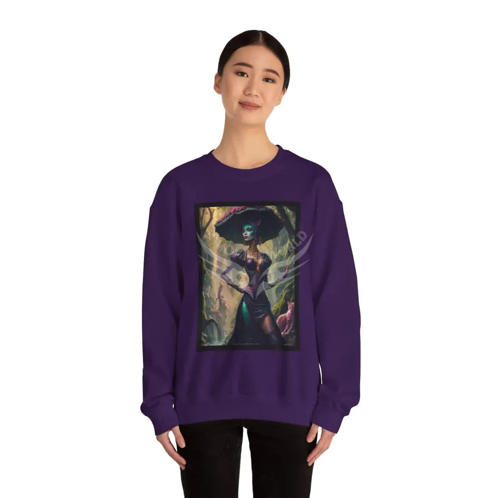 Gothic Surreal Empowered Cat Lady Fantasy Signature Design Sweatshirt — Tall Giantess Fetish Art Crewneck Sweatshirt