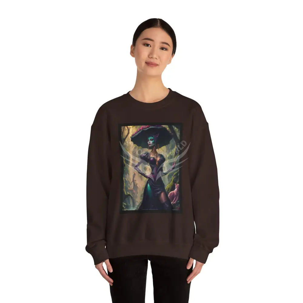 Gothic Surreal Empowered Cat Lady Fantasy Signature Design Sweatshirt — Tall Giantess Fetish Art Crewneck Sweatshirt
