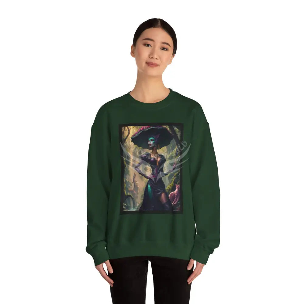 Gothic Surreal Empowered Cat Lady Fantasy Signature Design Sweatshirt — Tall Giantess Fetish Art Crewneck Sweatshirt