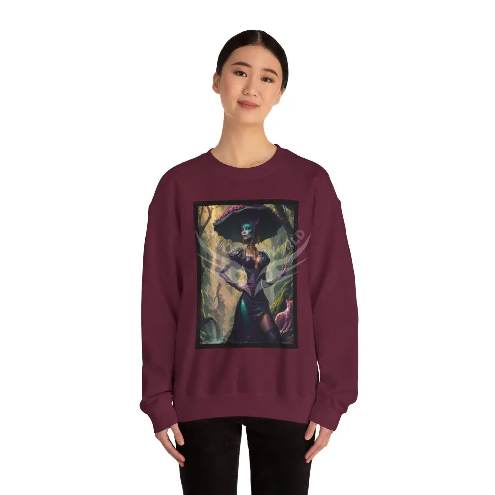Gothic Surreal Empowered Cat Lady Fantasy Signature Design Sweatshirt — Tall Giantess Fetish Art Crewneck Sweatshirt