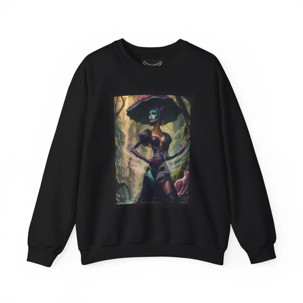 Gothic Surreal Empowered Cat Lady Fantasy Signature Design Sweatshirt — Tall Giantess Fetish Art Crewneck Black / S