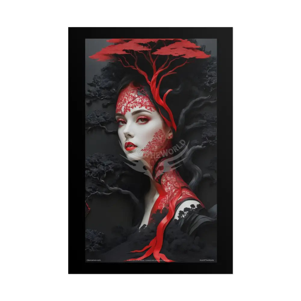 Gothic Tree & Fashion 3D Satin Poster Set — Black & Red Rolled Posters 24’’ x 36’’ (Vertical) / Matte Poster