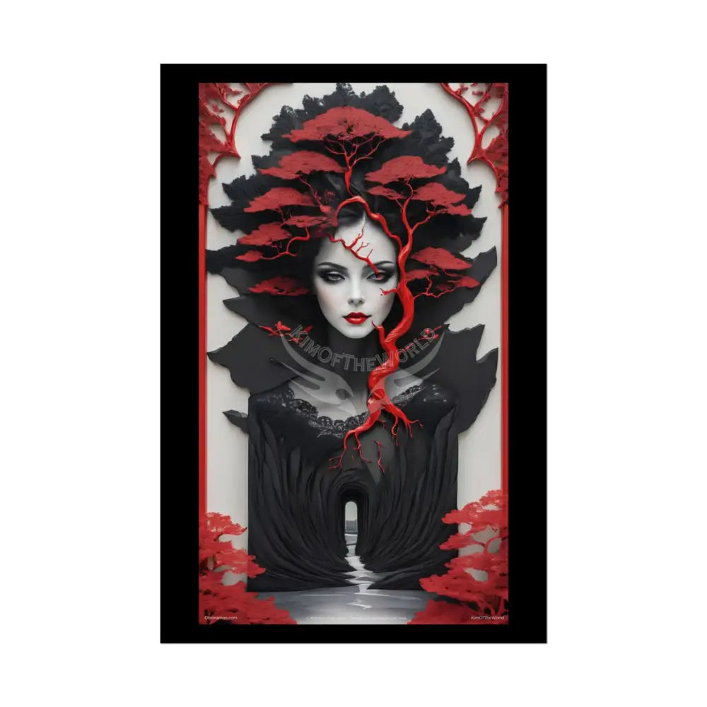 Gothic Tree & Fashion 3D Satin Poster Set — Black & Red Rolled Posters 24’’ x 36’’ (Vertical) / Semi Glossy Poster