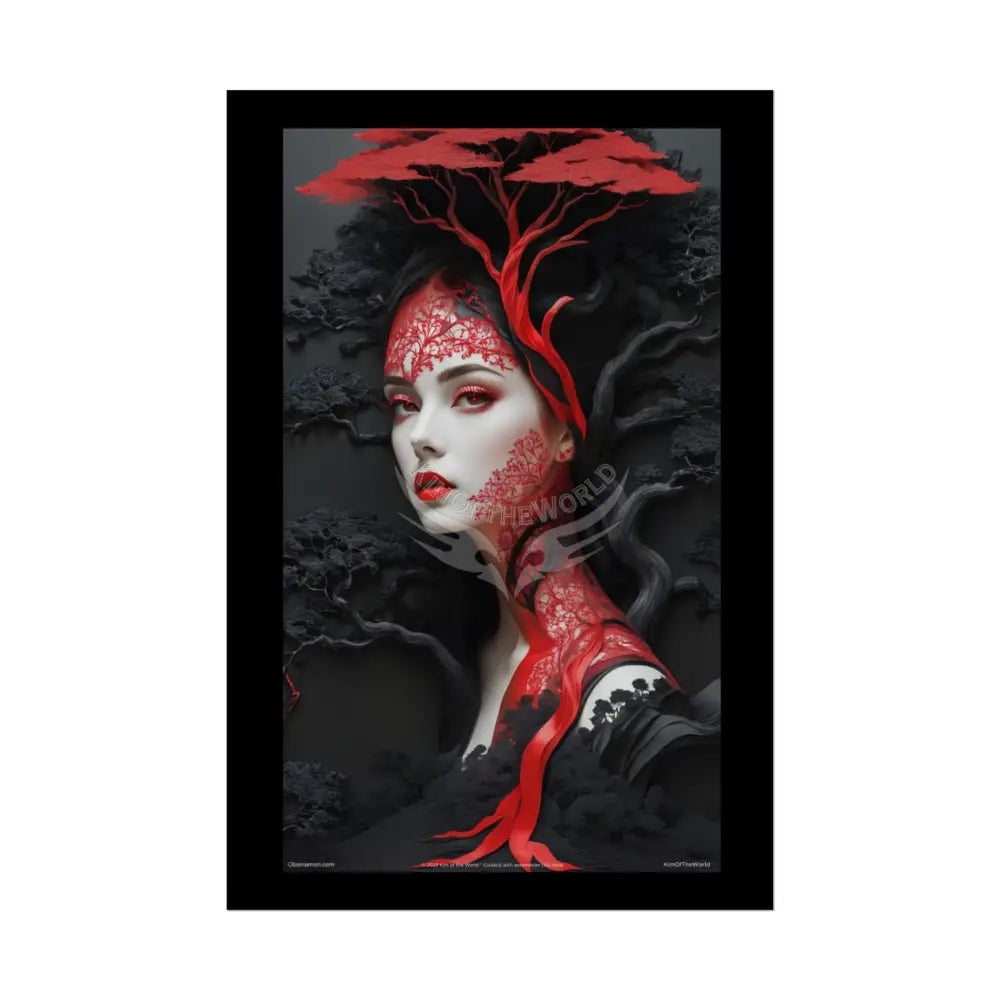 Gothic Tree & Fashion 3D Satin Poster Set — Black & Red Rolled Posters 24’’ x 36’’ (Vertical) / Semi Glossy Poster