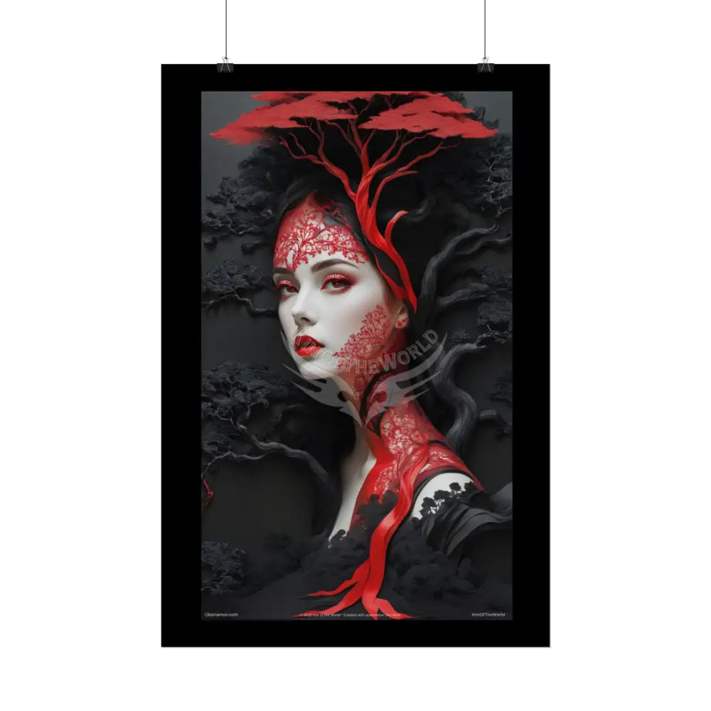 Gothic Tree & Fashion 3D Satin Poster Set — Black & Red Rolled Posters Poster