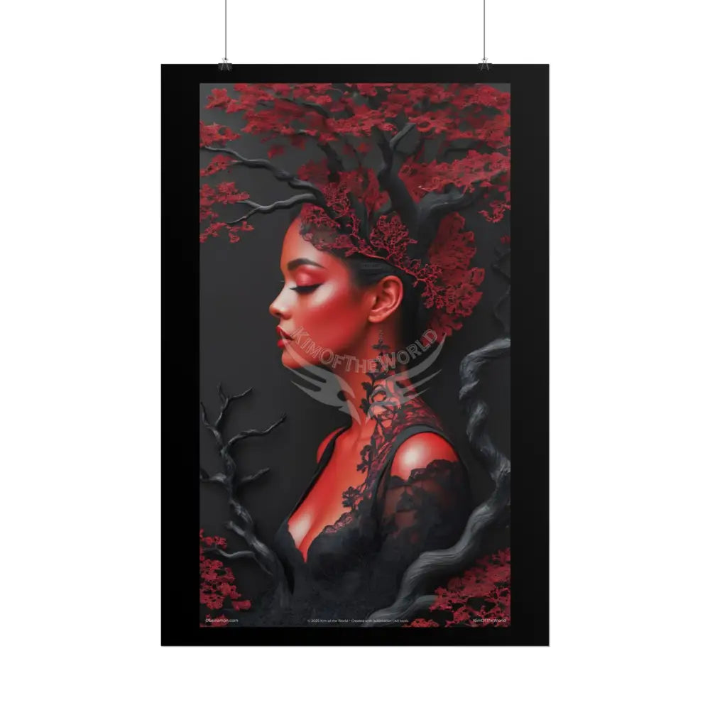 Gothic Tree & Fashion 3D Satin Poster Set — Black & Red Rolled Posters Poster