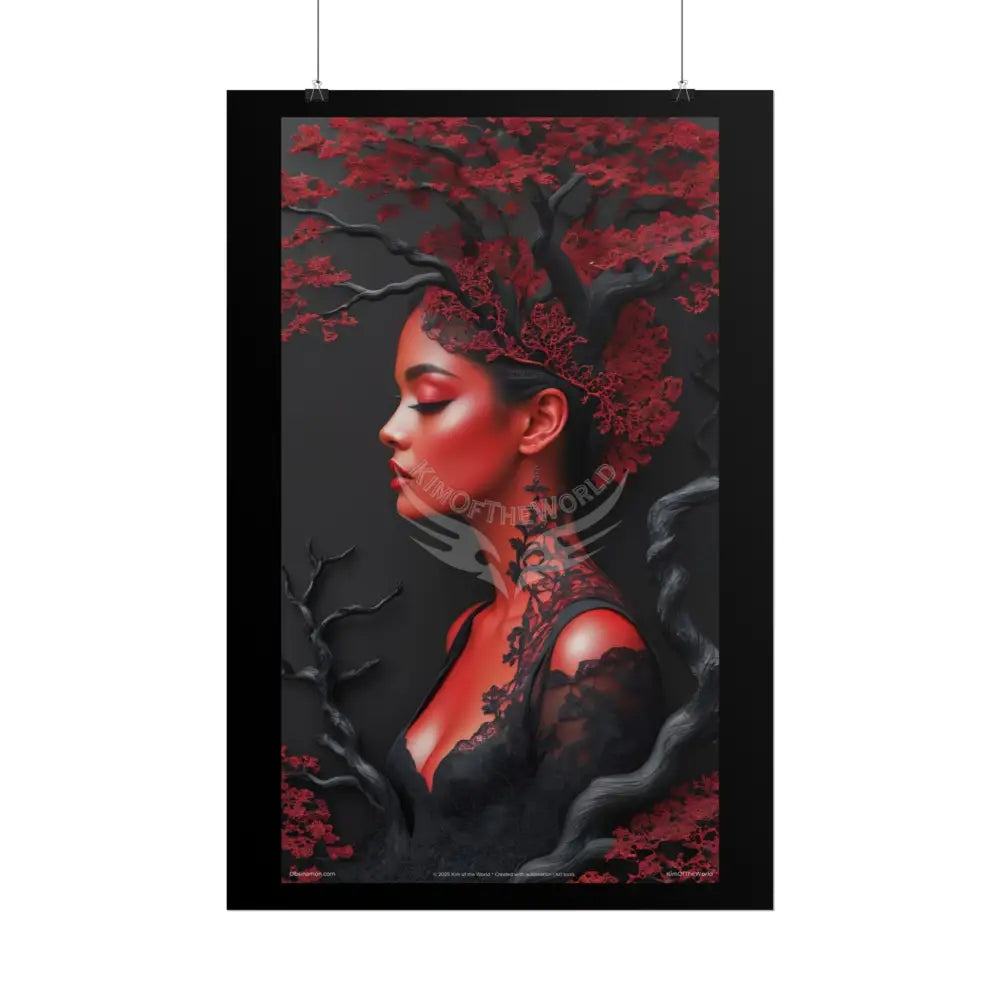 Gothic Tree & Fashion 3D Satin Poster Set — Black & Red Rolled Posters Poster