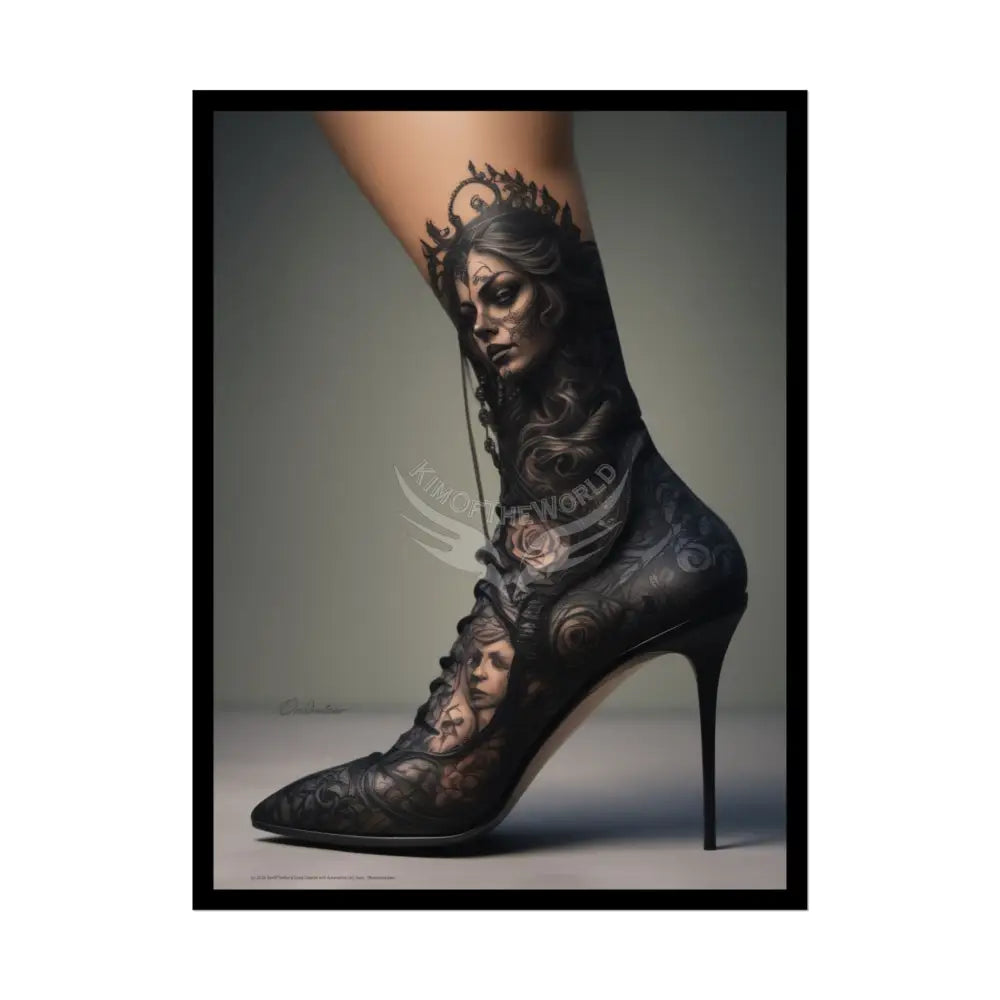 Gothic Weird Steampunk Face Tattoo High Heel Shoe - Clean Fetish Boot Feet Shoe High Heel Art Print Poster - Red 18″ x