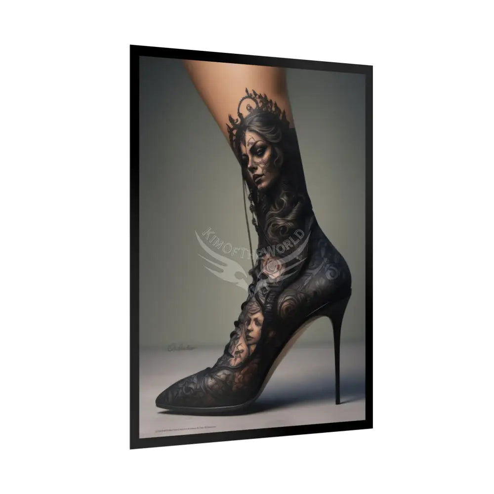 Gothic Weird Steampunk Face Tattoo High Heel Shoe - Clean Fetish Boot Feet Shoe High Heel Art Print Poster - Red Poster