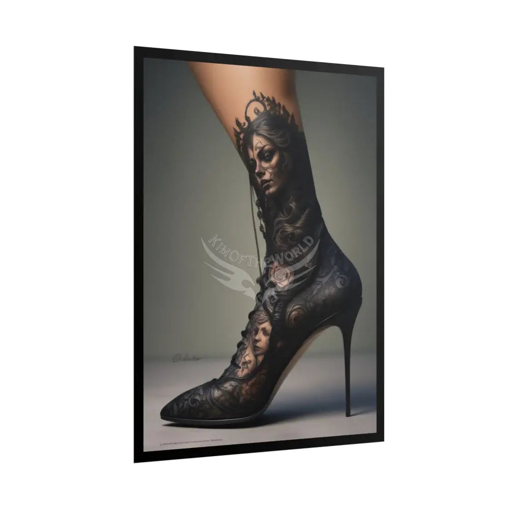 Gothic Weird Steampunk Face Tattoo High Heel Shoe - Clean Fetish Boot Feet Shoe High Heel Art Print Poster - Red Poster
