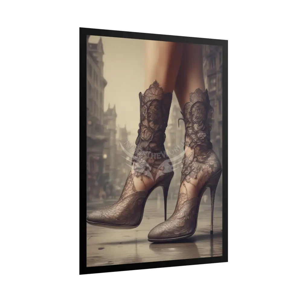 Gothic Weird Steampunk Lace Tattoo High Heel Shoe - Clean Fetish Boot Feet Shoe High Heel Art Print Poster - Red Poster