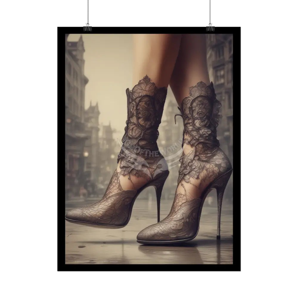 Gothic Weird Steampunk Lace Tattoo High Heel Shoe - Clean Fetish Boot Feet Shoe High Heel Art Print Poster - Red Poster