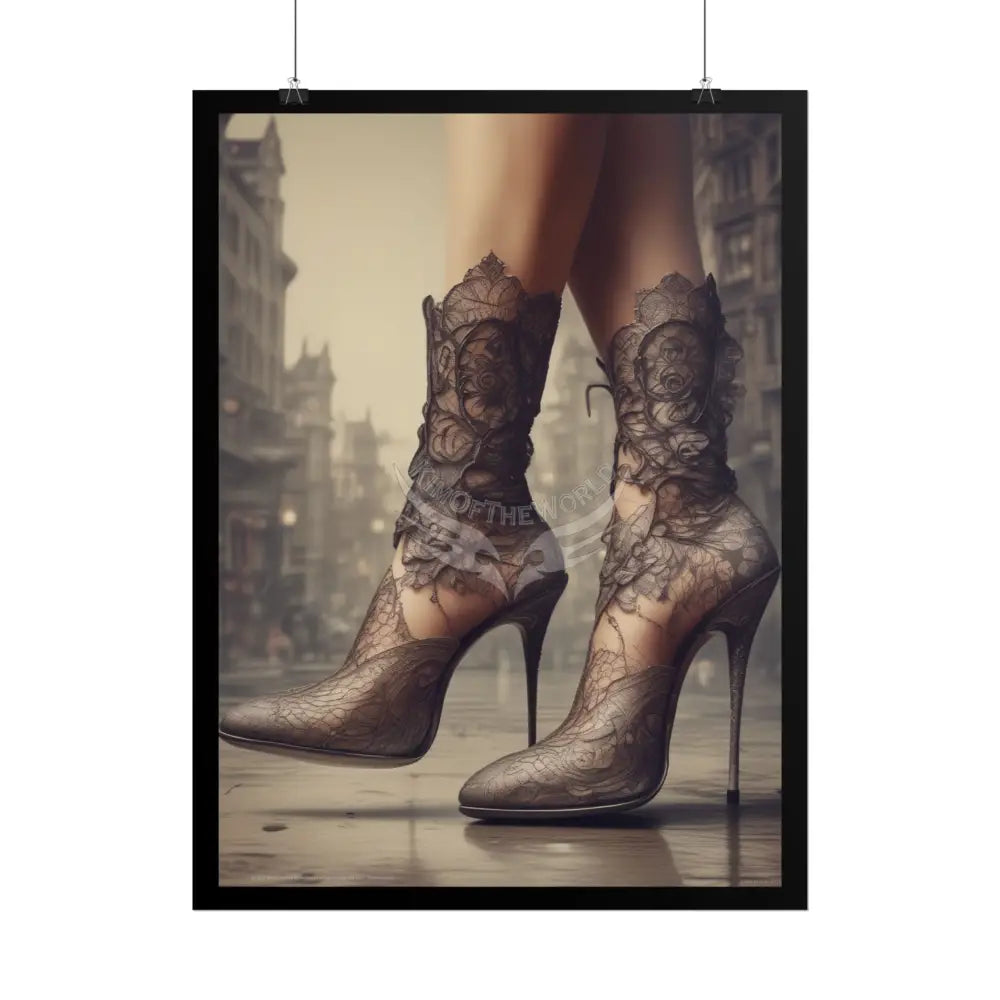 Gothic Weird Steampunk Lace Tattoo High Heel Shoe - Clean Fetish Boot Feet Shoe High Heel Art Print Poster - Red Poster