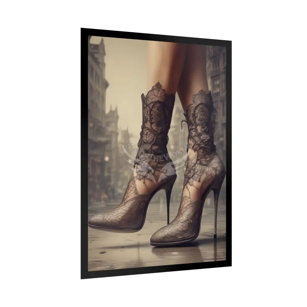 Gothic Weird Steampunk Lace Tattoo High Heel Shoe - Clean Fetish Boot Feet Shoe High Heel Art Print Poster - Red Poster